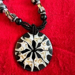 Black and White Beaded Pendant Necklace